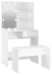 LED-es Sminkasztal Szett - Fehér - 74,5x40x141cm