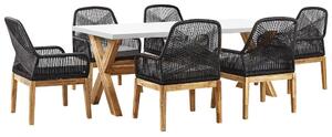 Hatszemélyes fehér beton étkezőasztal fekete székekkel OLBIA