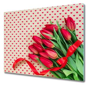 Üveg vágódeszka tulipánok szívek 60x52 cm