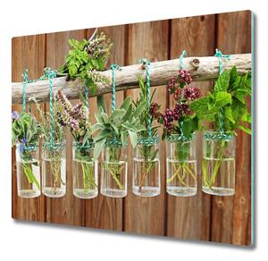 Üveg vágódeszka Herbs a tégelyek 60x52 cm