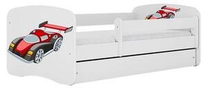Babydreams Fehér versenyautó ágy, fiók nélkül, matrac nélkül, 160/80