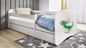 Babydreams Fehér kis dínó ágy fiók nélkül, matrac 180/80