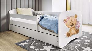 Babydreams Fehér mackó virágágyás fiókkal matrac nélkül 160/80