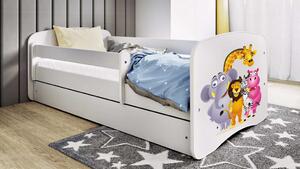 Babydreams Fehér állatkerti ágy fiók nélkül, kókusz matrac 180/80