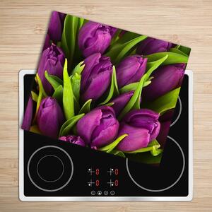 Üveg vágódeszka lila tulipánok