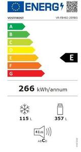 Vestfrost VR-FB482-2ERBG Alulfagyasztós hűtőszekrény, 472L, M:190.2, E energiaosztály