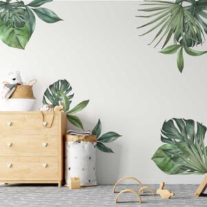 Akvarell trópusi levelek falmatrica – Monstera és pálmalevél (zöld)