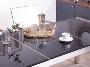 Hatszemélyes fekete osztott asztallapú étkezőasztal bézs textilén székekkel GROSSETO
