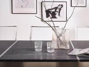 Nyolcszemélyes fekete gránit étkezőasztal fehér textilén székekkel GROSSETO