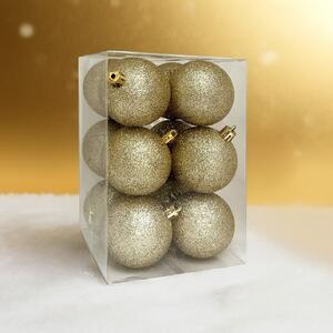 Arany glitteres műanyag karácsonyi gömb szett 12 × 6 cm 12 db