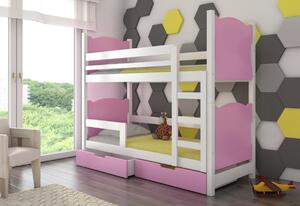 BALADA emeletes ágy, 180x75, fehér/rózsaszín