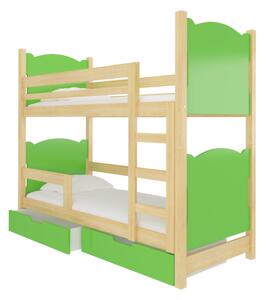BALADA emeletes ágy, 180x75, sosna/zöld