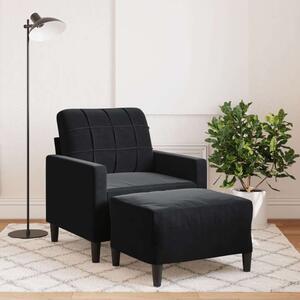 VidaXL Bársony Kanapéfotel Lábtartóval - Fekete - 60cm