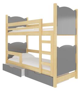 BALADA emeletes ágy, 180x75, sosna/szürke