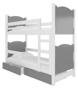 BALADA emeletes ágy, 180x75, fehér/szürke