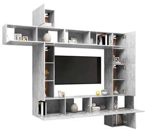 9 részes betonszürke forgácslap tv-szekrényszett