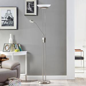 Lindby LED állólámpa Yveta, nikkel színű, fém, fényerőszabályzóval, dimmelhető, Alu / szürke / cink, Nappali / Étkező, fém, Modern