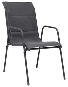 2 db antracitszürke rakásolható acél és textilén kerti szék