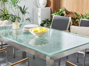 Hatszemélyes étkezőasztal üveglappal és bézs textilén székekkel GROSSETO