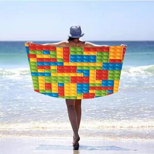 Színes strandtörölköző LEGO kocka mintával 100 x 180 cm