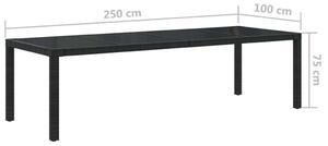 VidaXL fekete polyrattan és edzett üveg kerti asztal 250 x 100 x 75 cm