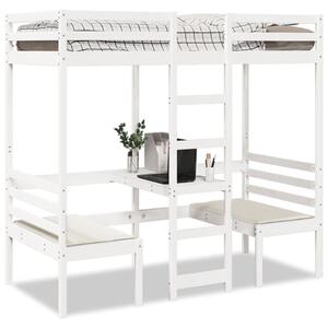 VidaXL fehér fenyő galériaágy-keret asztallal és székekkel 80 x 200 cm