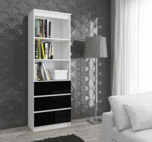Irodai polcos szekrény három fiókkal fehér, magasfényű fekete 60x35cm