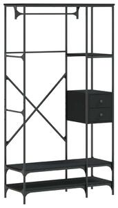 Fa Ruhatartó Polcokkal és Fiókkal - Fekete - 97x40x180 cm