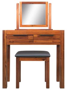 VidaXL tömör akácfa fésülködőasztal ülőkével és tükörrel
