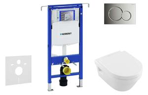 Geberit Duofix - WC modul nyomógombbal Sigma01, fényes króm + Villeroy Boch - WC és ülőke, DirectFlush, SoftClose, CeramicPlus 111.355.00.5 NB2