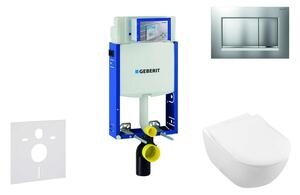 Geberit Kombifix - WC modul nyomógombbal Sigma30, matt króm/króm + Villeroy Boch - WC és ülőkéje, DirectFlush, SoftClose, CeramicPlus 110.302.00.5 NI7