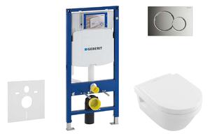 Geberit Duofix - WC modul nyomógombbal Sigma01, fényes króm + Villeroy Boch - WC és ülőke, DirectFlush, SoftClose, CeramicPlus 111.300.00.5 NB2