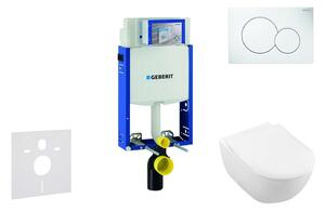 Geberit Kombifix - WC modul nyomógombbal Sigma01, alpesi fehér + Villeroy Boch - WC és ülőkéje, DirectFlush, SoftClose, CeramicPlus 110.302.00.5 NI1