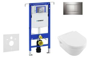 Geberit Duofix - WC modul nyomógombbal Sigma30, fényes króm/matt króm + Villeroy Boch - WC és ülőkéje, DirectFlush, SoftClose, CeramicPlus 111.355.00.5 NB6