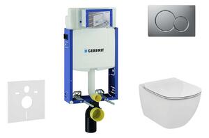Geberit Kombifix - WC modul nyomógombbal Sigma01, matt króm + Ideal Standard Tesi - WC és ülőkéje, Aquablade, SoftClose 110.302.00.5 NU3
