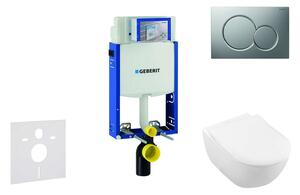 Geberit Kombifix - WC modul nyomógombos Sigma01, matt króm + Villeroy Boch - WC és ülőke, DirectFlush, SoftClose, CeramicPlus 110.302.00.5 NI3