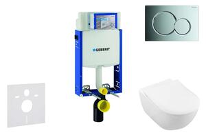 Geberit Kombifix - WC modul nyomógombbal Sigma01, fényes króm + Villeroy Boch - WC és ülőke, DirectFlush, SoftClose, CeramicPlus 110.302.00.5 NI2