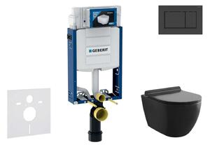 Geberit Kombifix - Készlet falra szerelhető, Gaia WC és softclose ülőke, Sigma30 gomb, matt fekete/fekete színben. SANI15CA5500