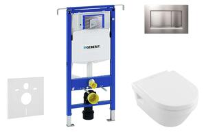 Geberit Duofix - WC modul nyomógombbal Sigma30, matt króm/króm + Villeroy Boch - WC és ülőkéje, DirectFlush, SoftClose, CeramicPlus 111.355.00.5 NB7