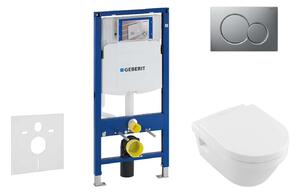 Geberit Duofix - Villeroy & Boch falra szerelhető WC és ülőkés szett, Sigma01 gombok, DirectFlush, SoftClose, CeramicPlus, matt króm 111.300.00.5 NB3
