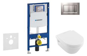 Geberit Duofix - WC modul nyomógombbal Sigma30, matt króm/króm + Villeroy Boch - WC és ülőkéje, DirectFlush, SoftClose, CeramicPlus 111.300.00.5 NB7