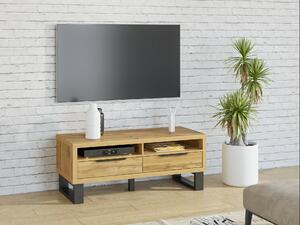 TV-állvány Avicavu 100, Laminált forgácslap, 50x124x50cm, Wotan tölgy, Fekete
