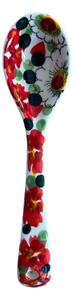 Mediterrán piros virágos kerámia kiskanál – kézzel festett (19 cm)
