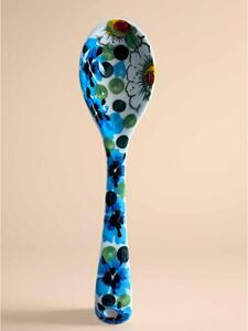 Mediterrán Kék Vadvirágos kerámia kiskanál – kézzel festett (19 cm)