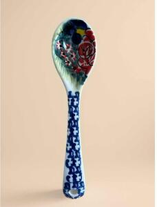 Mediterrán Kék-Rózsa kerámia kiskanál – kézzel festett (19 cm)