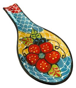Mediterrán virágmintás kézzel készült kerámia kanáltámasz – 23 × 8 cm