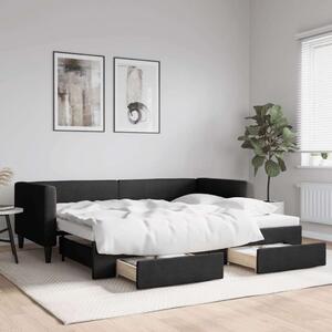 VidaXL fekete kihúzható szövet heverő fiókkal 90 x 190 cm