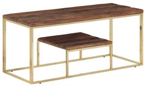 Rusztikus Fa Dohányzóasztal - Arany Acélváz - 110x45x45 cm