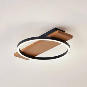 Lindby LED-es mennyezeti lámpa Galad, fekete, fa, 30 cm, fényerőszabályzóval