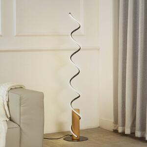 Lindby LED állólámpa Spiraali, szürke, fa, magasság 133 cm, Alu / szürke / cink, Nappali / Étkező, Alumínium, Vidéki otthon / Rusztikus